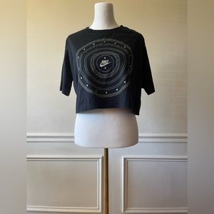 Nike Air Force 1 Short Sleeve Crop Tee Black Cotton T Shirt AF 1 Womens Size Med